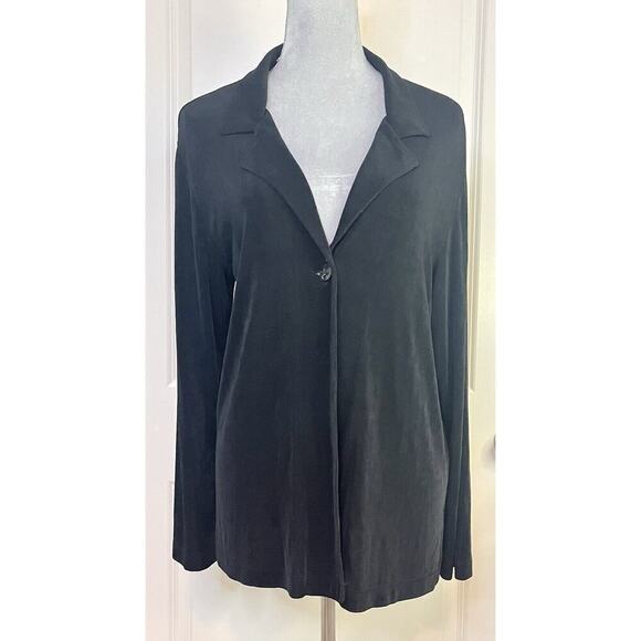 Chico’s Travelers LS Women’s Collared Lagenlook Cardigan Top Sz 2 Black Career - Picture 1 of 7